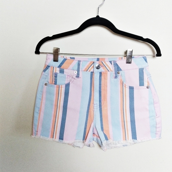 Wild Fable Pastel Striped High Rise Raw Hem Shorts Size 2 - Picture 1 of 7